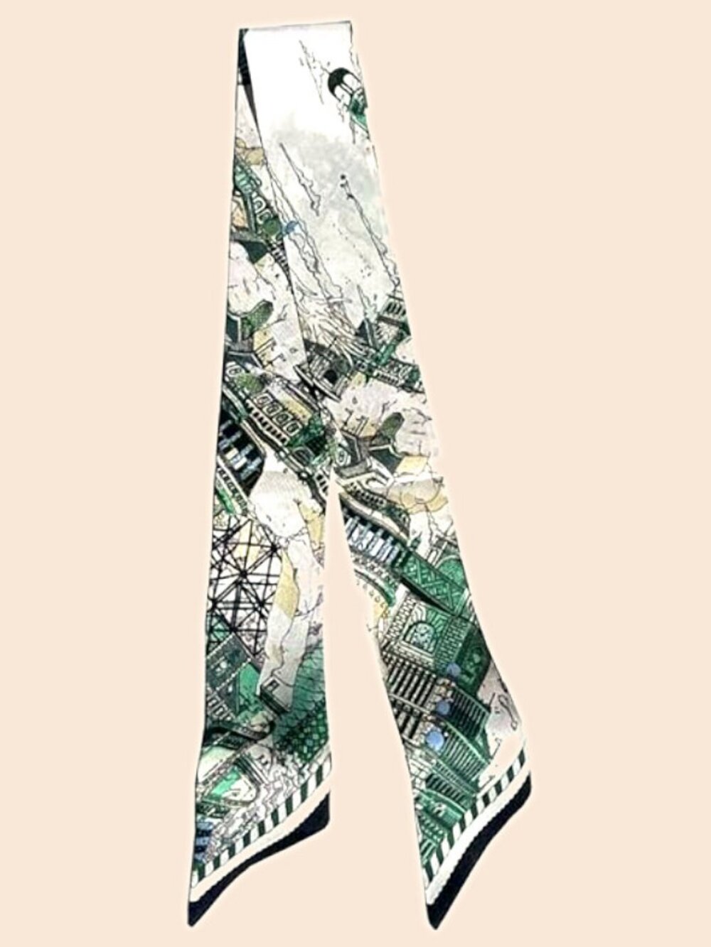 JERLA 100% Mulberry Silk Ribbon Scarf – Parisian Equestrian Cityscape New